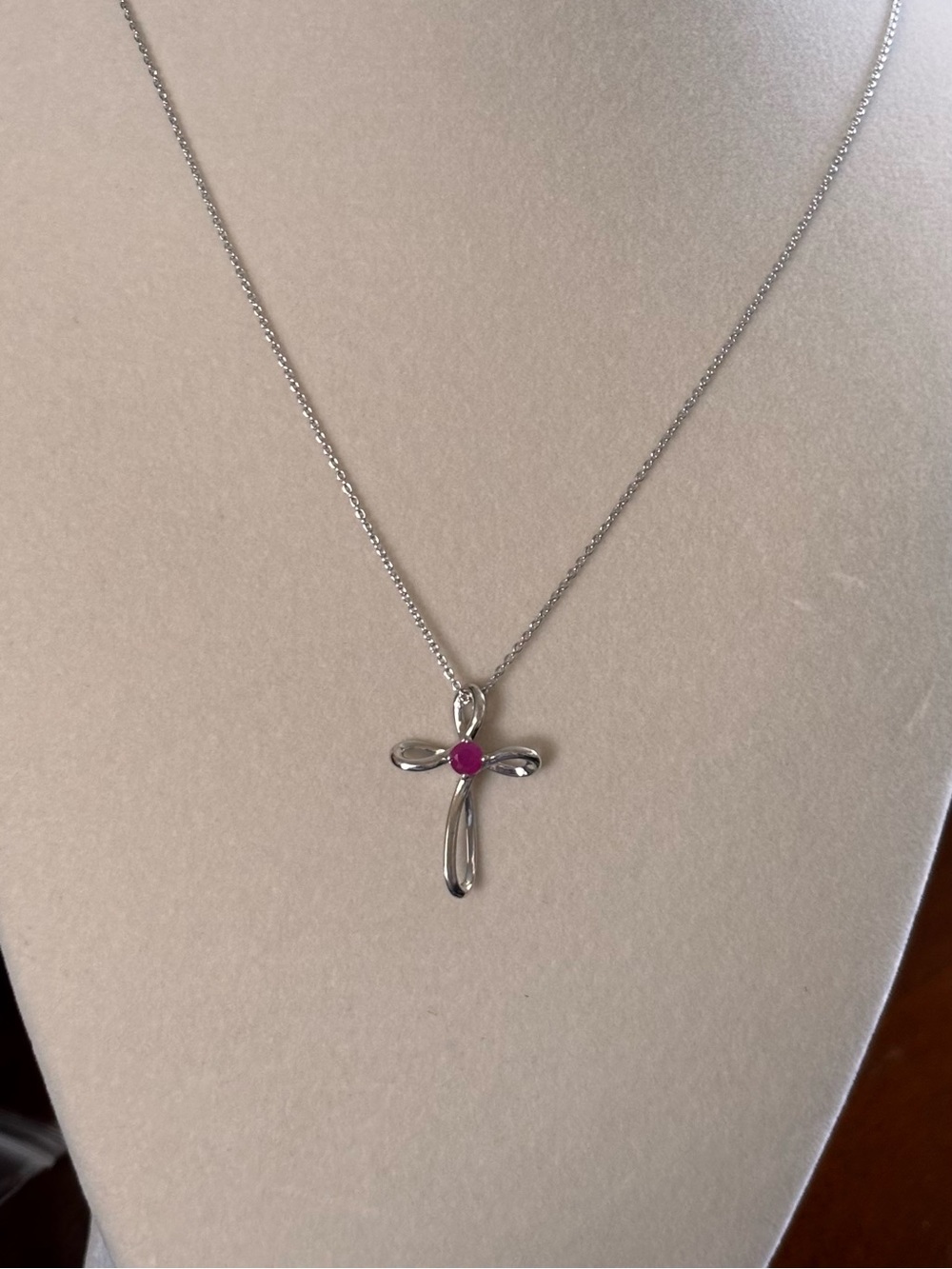 Sterling Silver Cross Pendant Necklace with Genuine Ruby gemstone